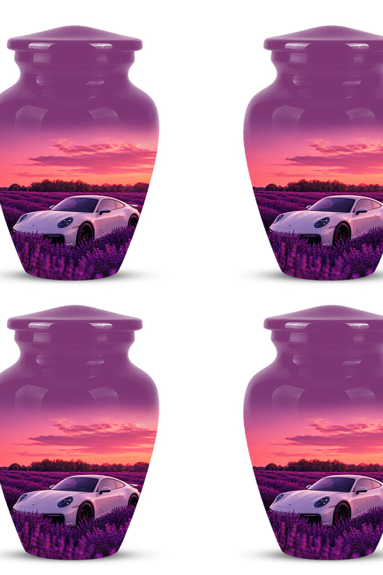 White Car Funeral Urn - Sunset Memorial Urns For Women Car Enthusiasts