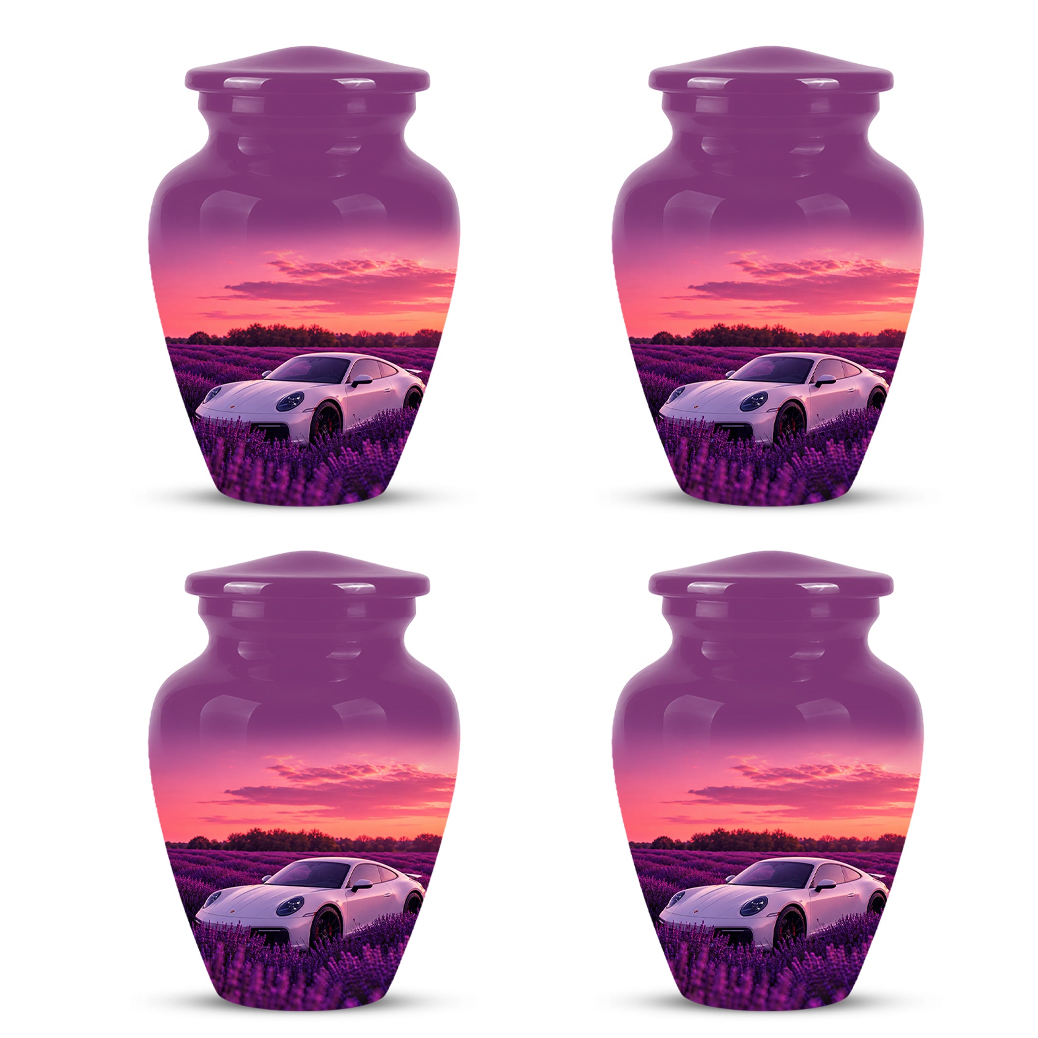 White Car Funeral Urn - Sunset Memorial Urns For Women Car Enthusiasts