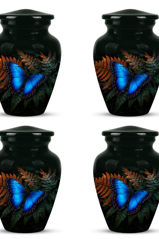 Blue Butterfly Cremation Urns - Black Memorial Urns For Women Ashes