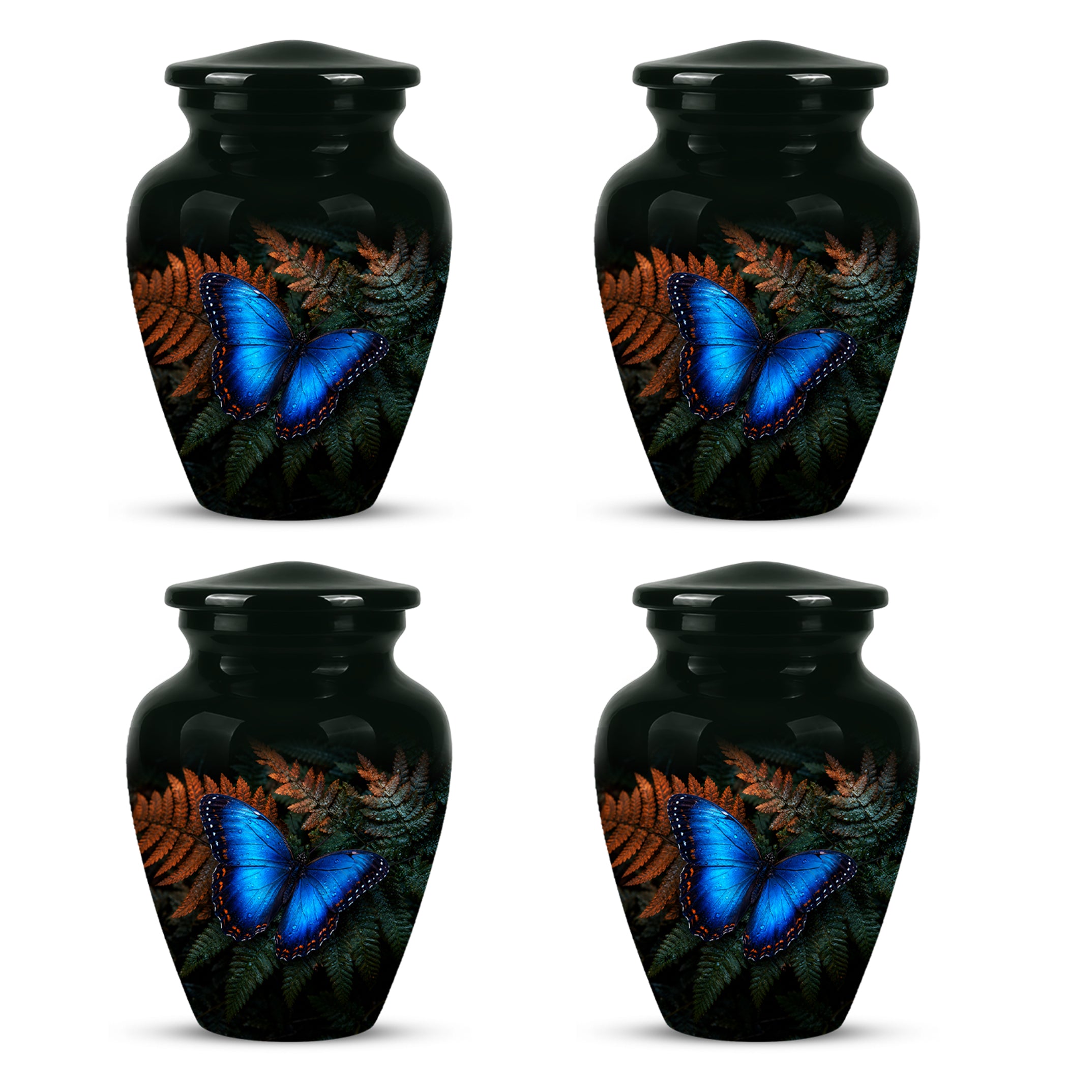 Blue Butterfly Cremation Urns - Black Memorial Urns For Women Ashes
