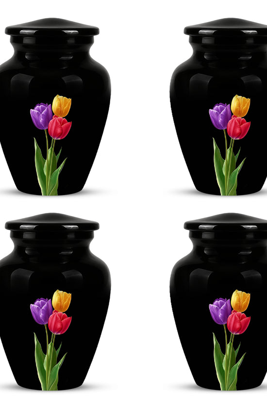 Colorful Tulips Flower Cremation Urn - Personalized Black Urns On Sale
