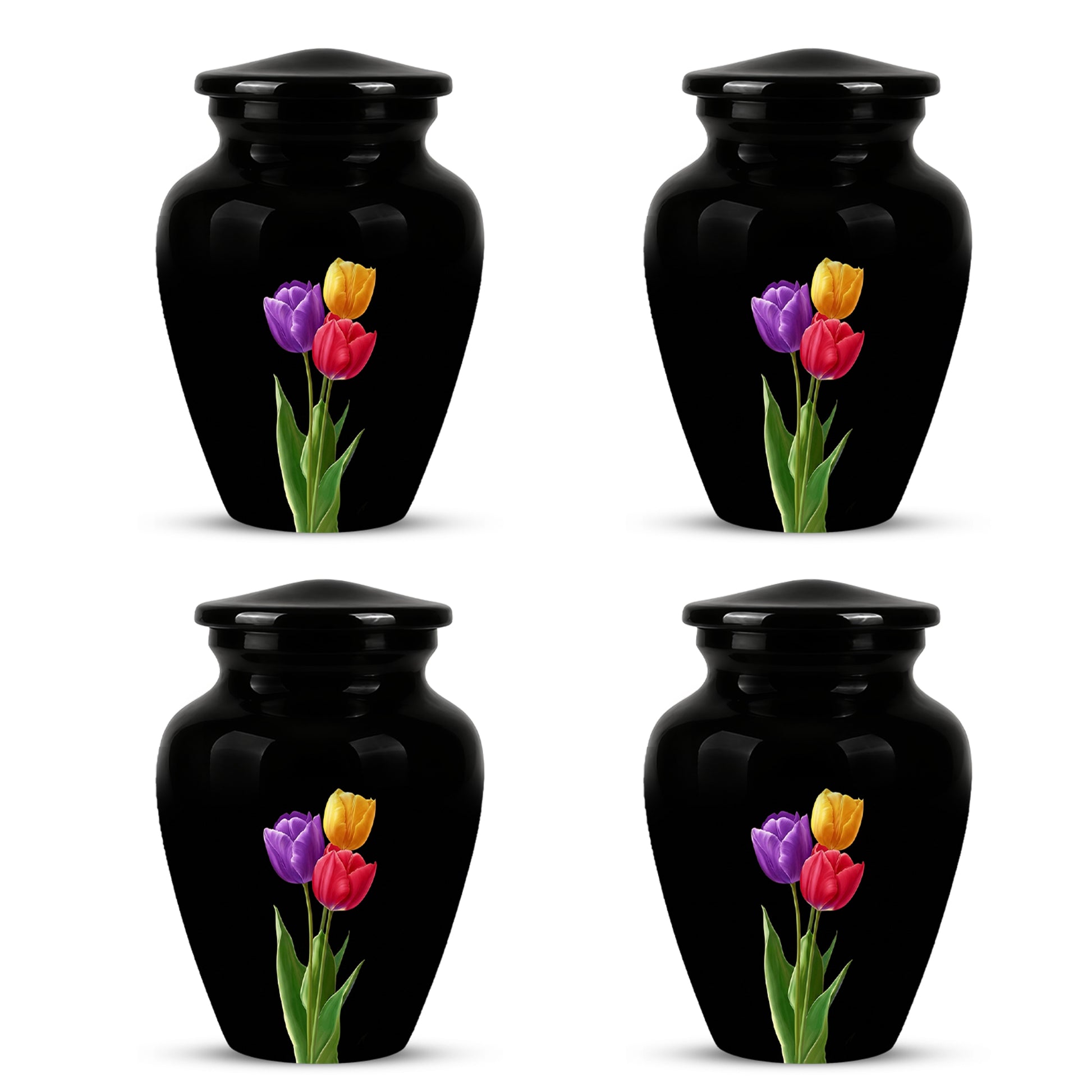 Colorful Tulips Flower Cremation Urn - Personalized Black Urns On Sale