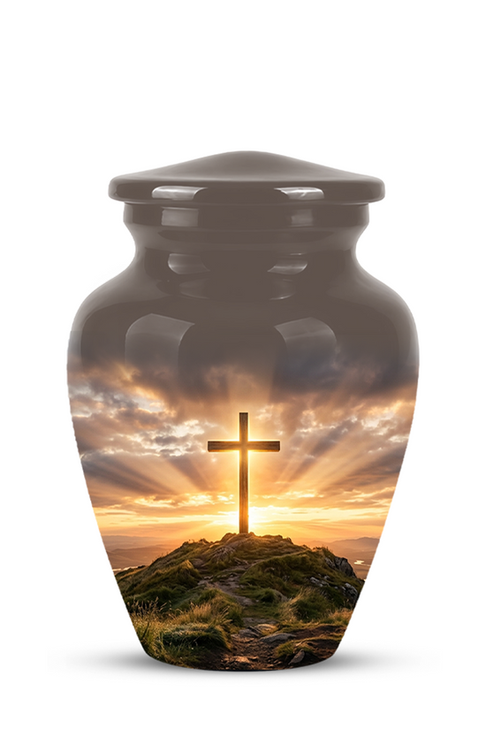 Christian Cross Cremation Urn - Sunrise Scenic Burial Urns For Human Ashes