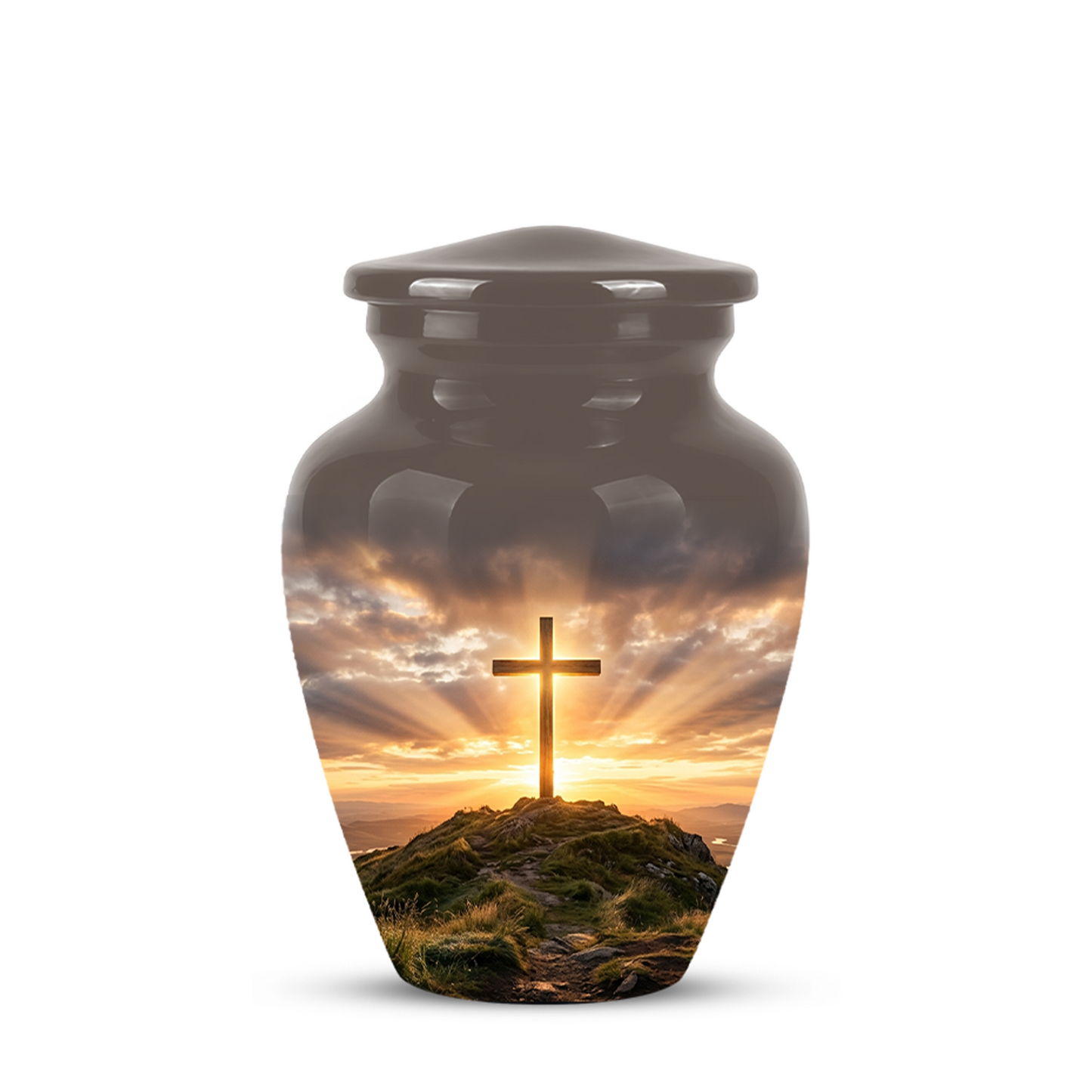 Christian Cross Cremation Urn - Sunrise Scenic Burial Urns For Human Ashes