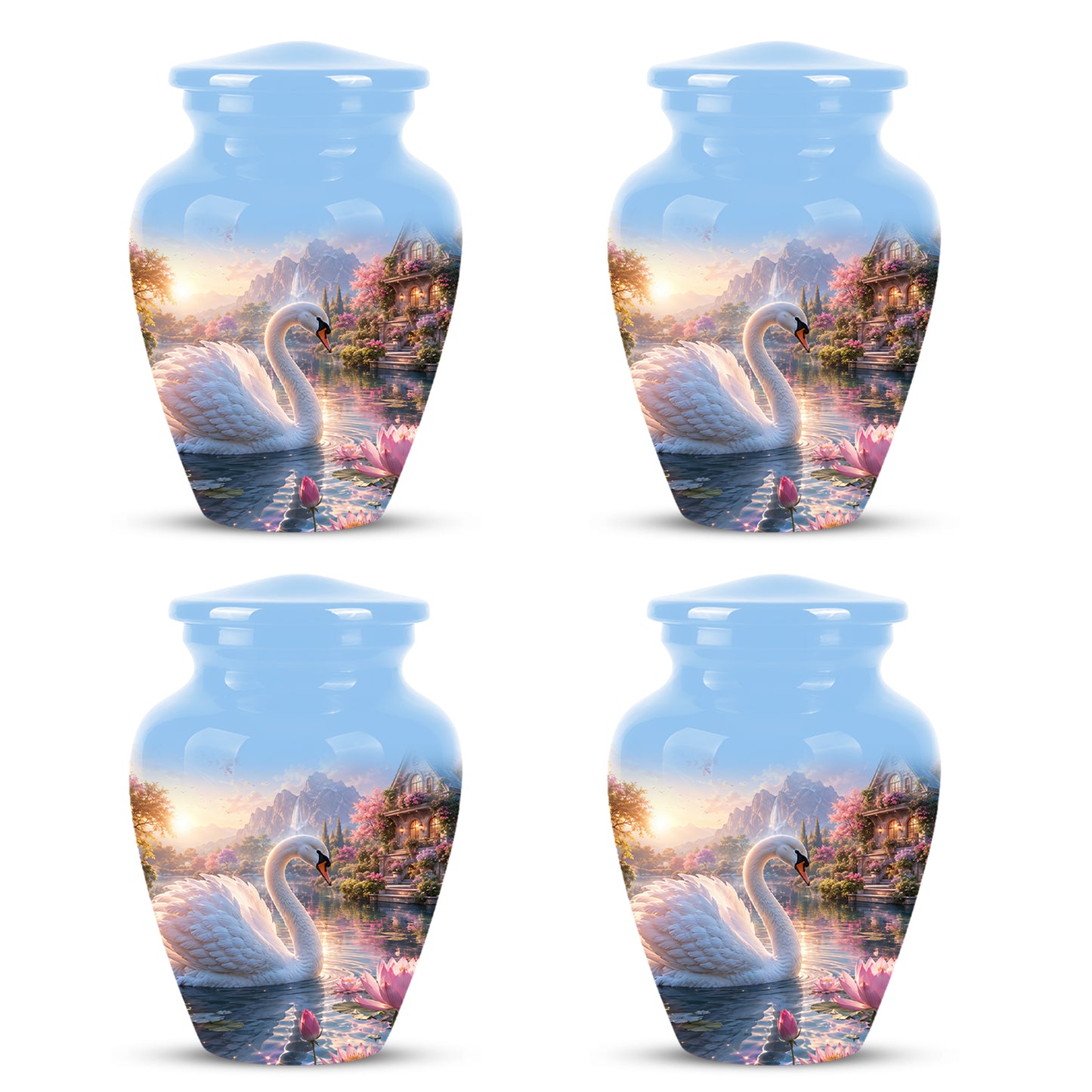 White Swan Themed Urn - Beautiful Custom Memorial Urns For Men & Women