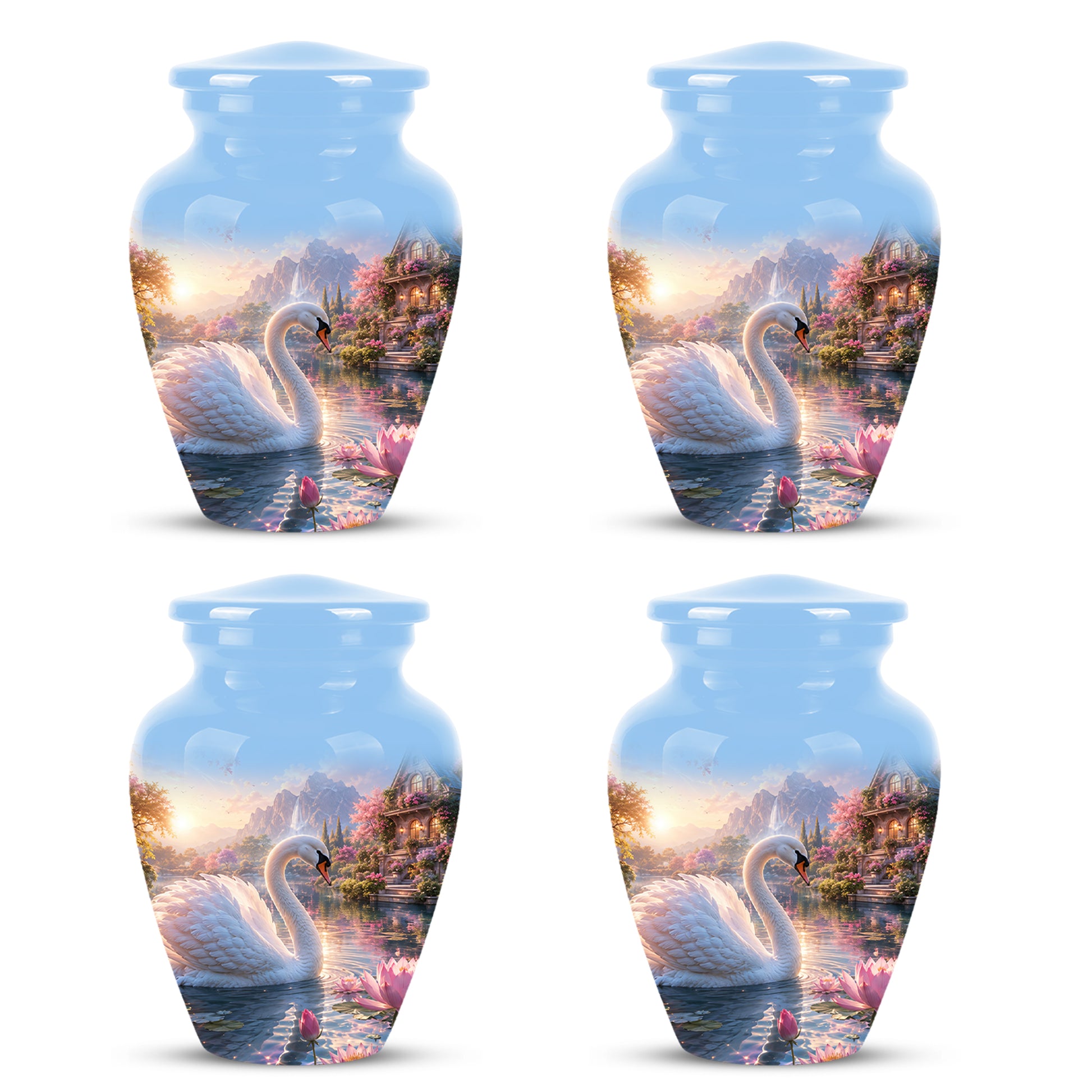 White Swan Themed Urn - Beautiful Custom Memorial Urns For Men & Women