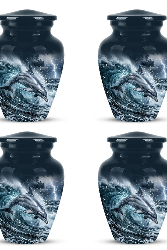 Black Dolphin In Storm Rain - Personalized Funeral Urns For Warriors