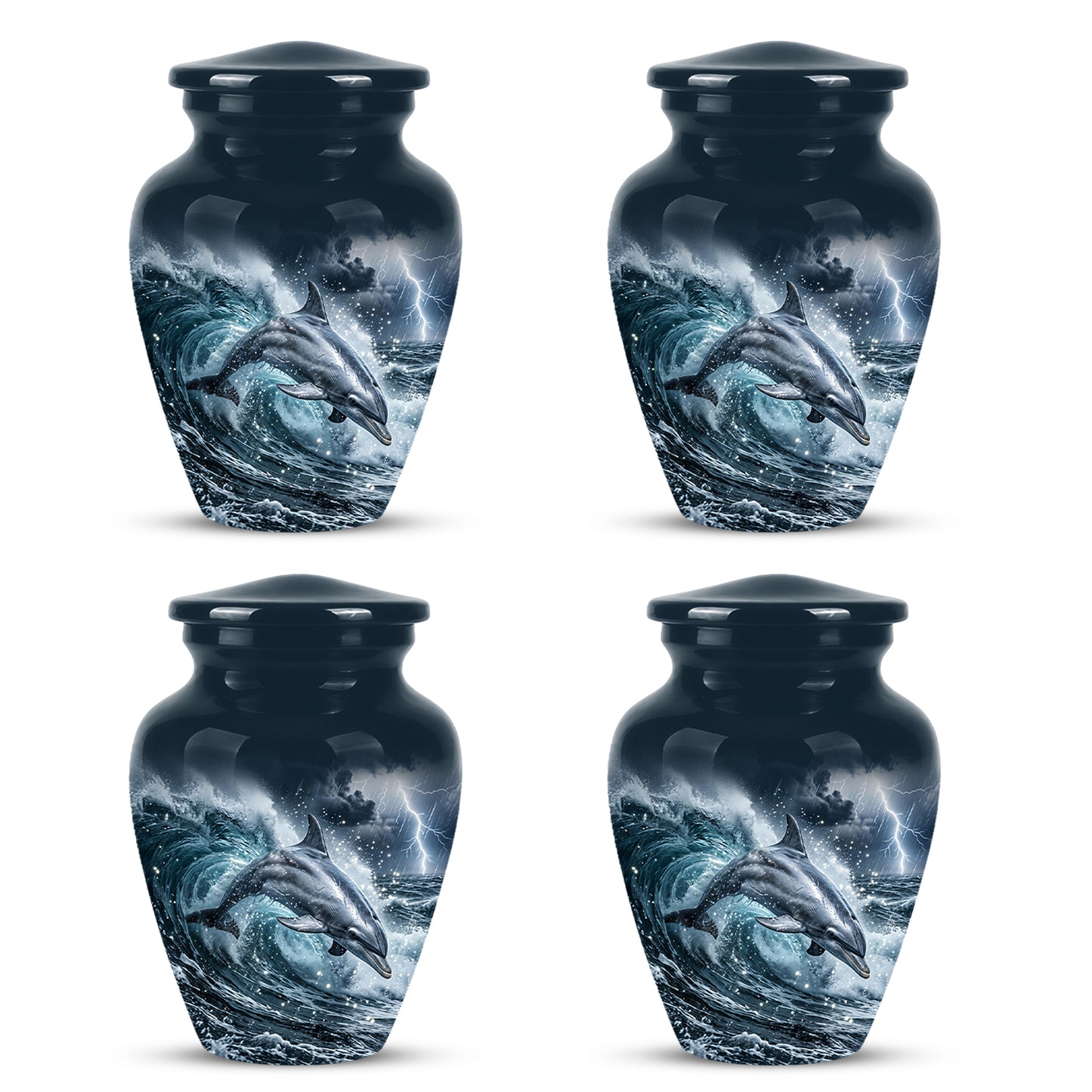 Black Dolphin In Storm Rain - Personalized Funeral Urns For Warriors