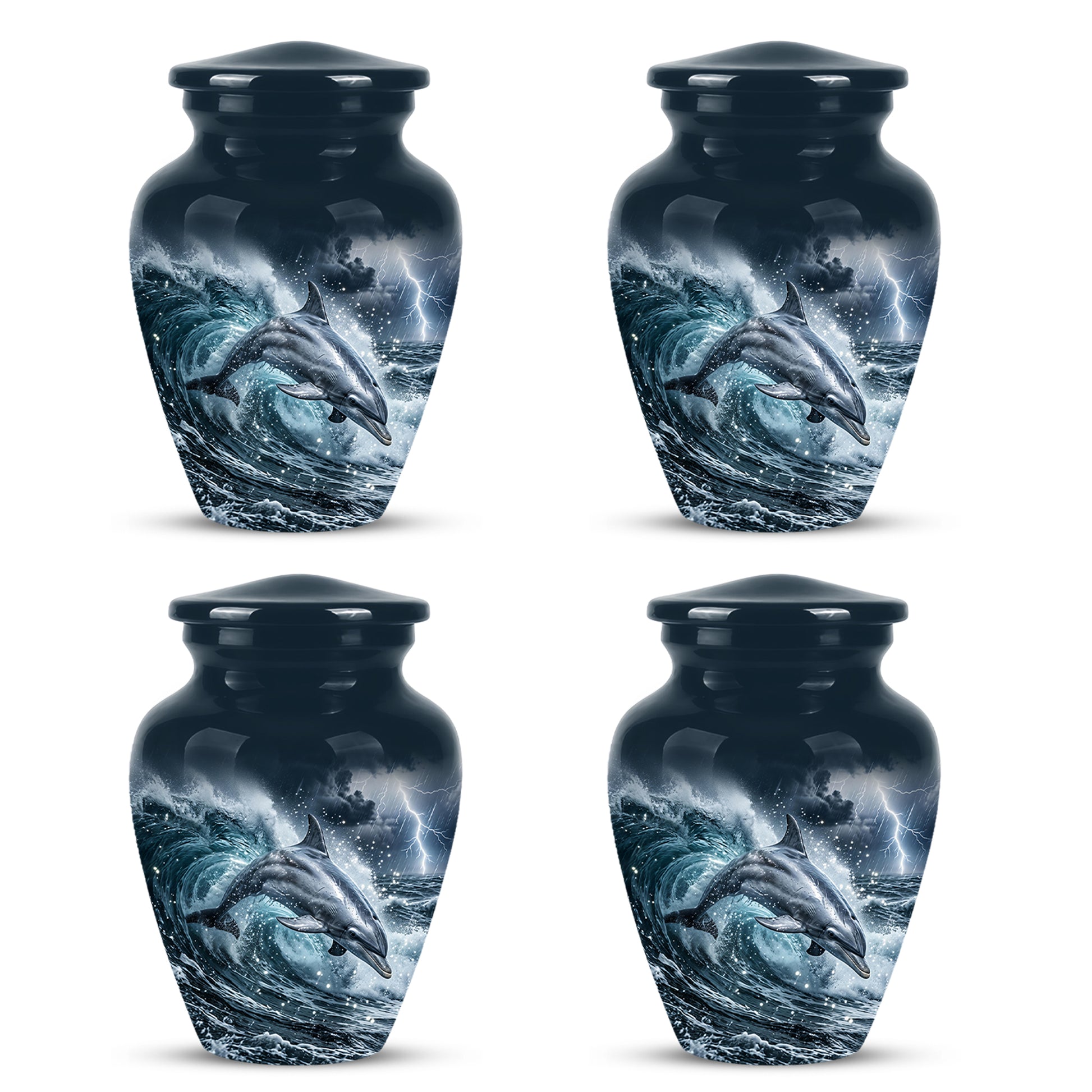 Black Dolphin In Storm Rain - Personalized Funeral Urns For Warriors