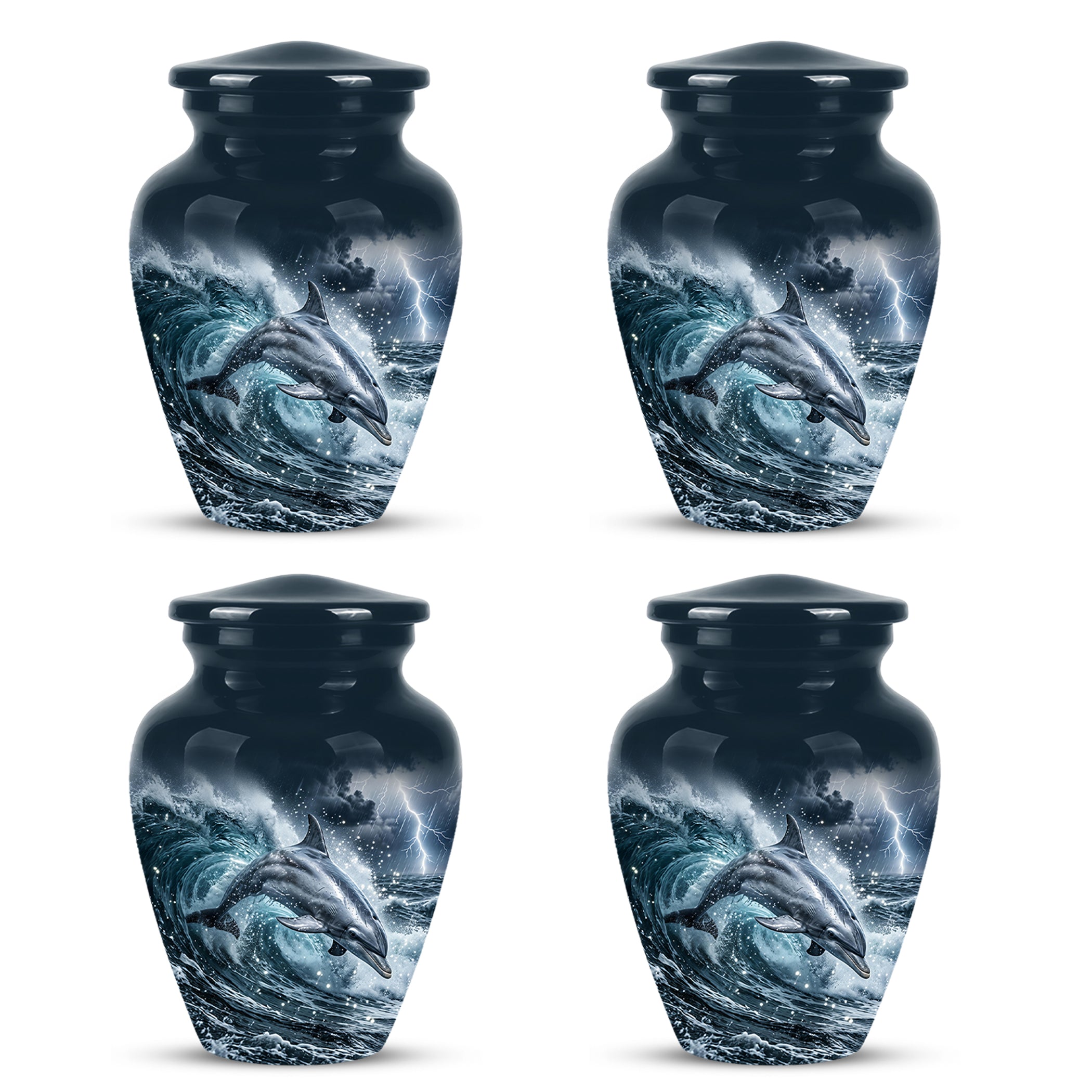 Black Dolphin In Storm Rain - Personalized Funeral Urns For Warriors