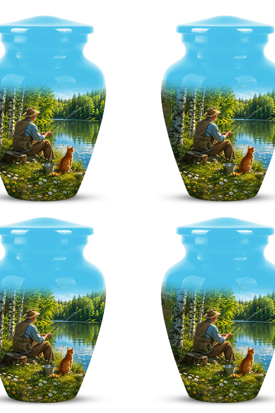 Fisherman With Cat - Artistic Fishing Memorial Urns For Men & Women