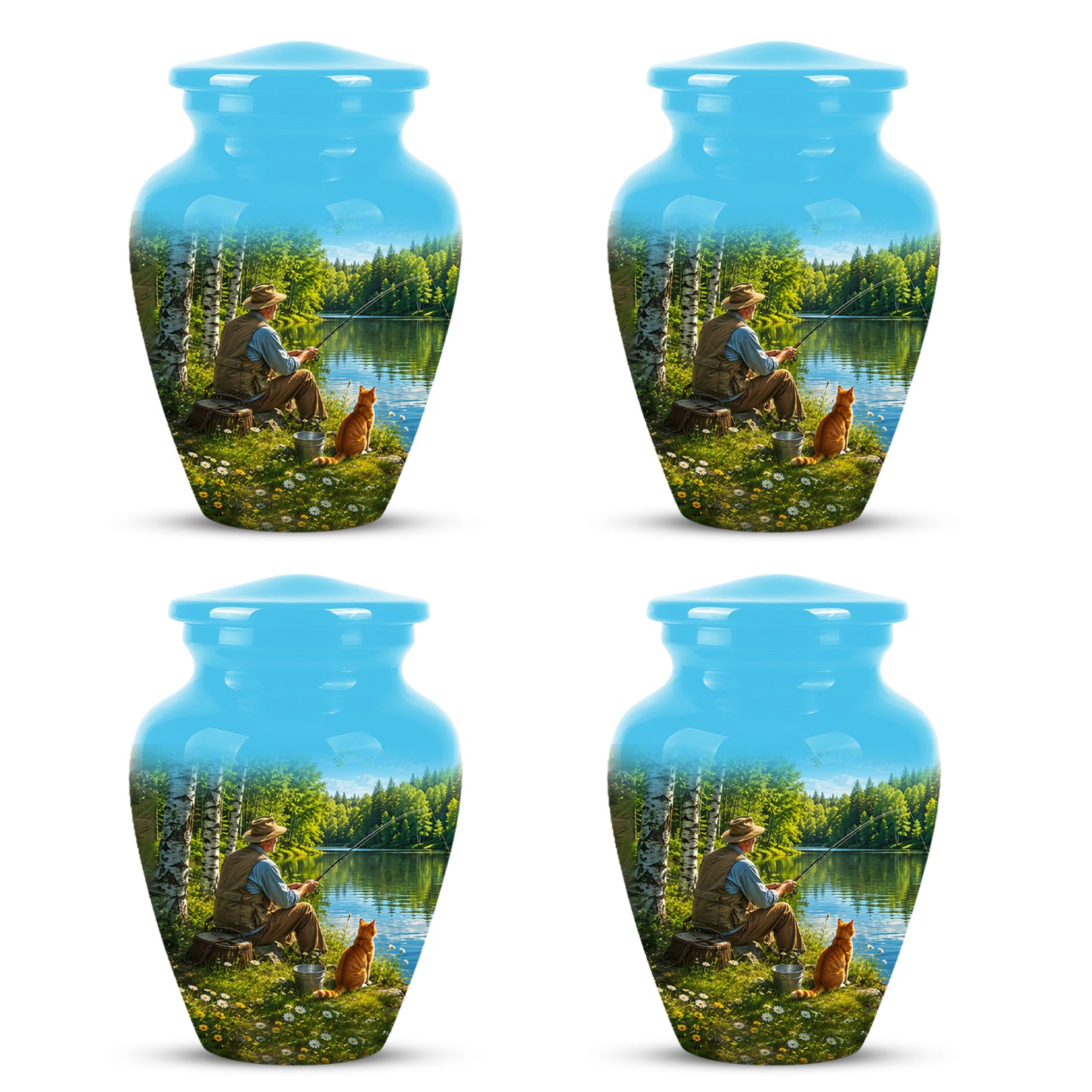 Fisherman With Cat - Artistic Fishing Memorial Urns For Men & Women