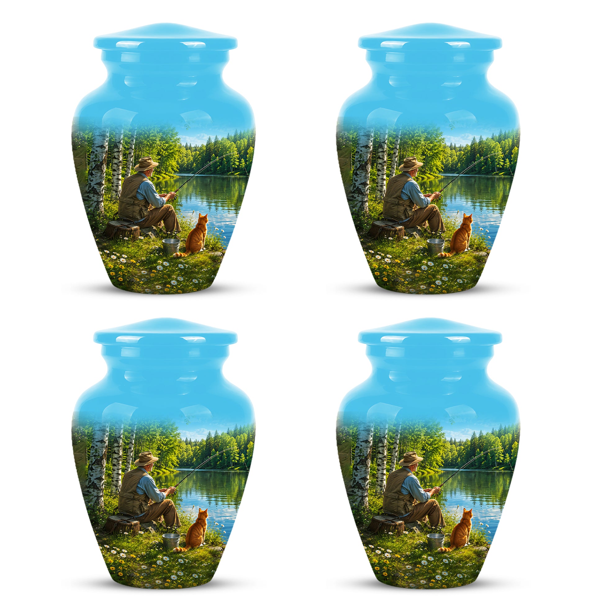 Fisherman With Cat - Artistic Fishing Memorial Urns For Men & Women