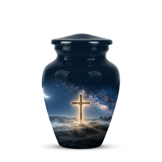 Jesus Cross In Night Sky Urn - Artistic Funeral Memorial Urns For Human Ashes