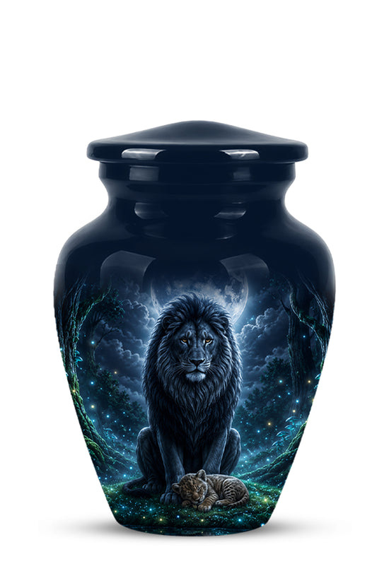 Lion And Moon Memorial Urn - Lion Adult Male Funeral Urns For Ashes