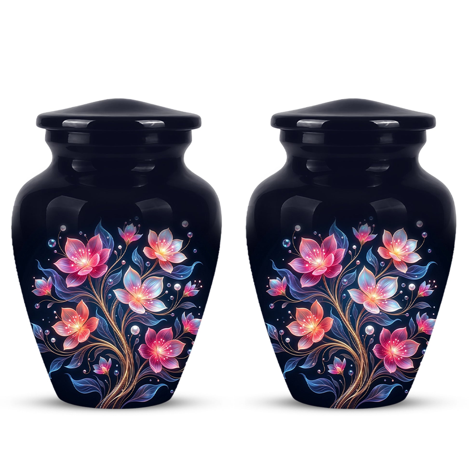 Hand-Painted Lotus Flower Cremation Urn - Decorative Urns On Sale