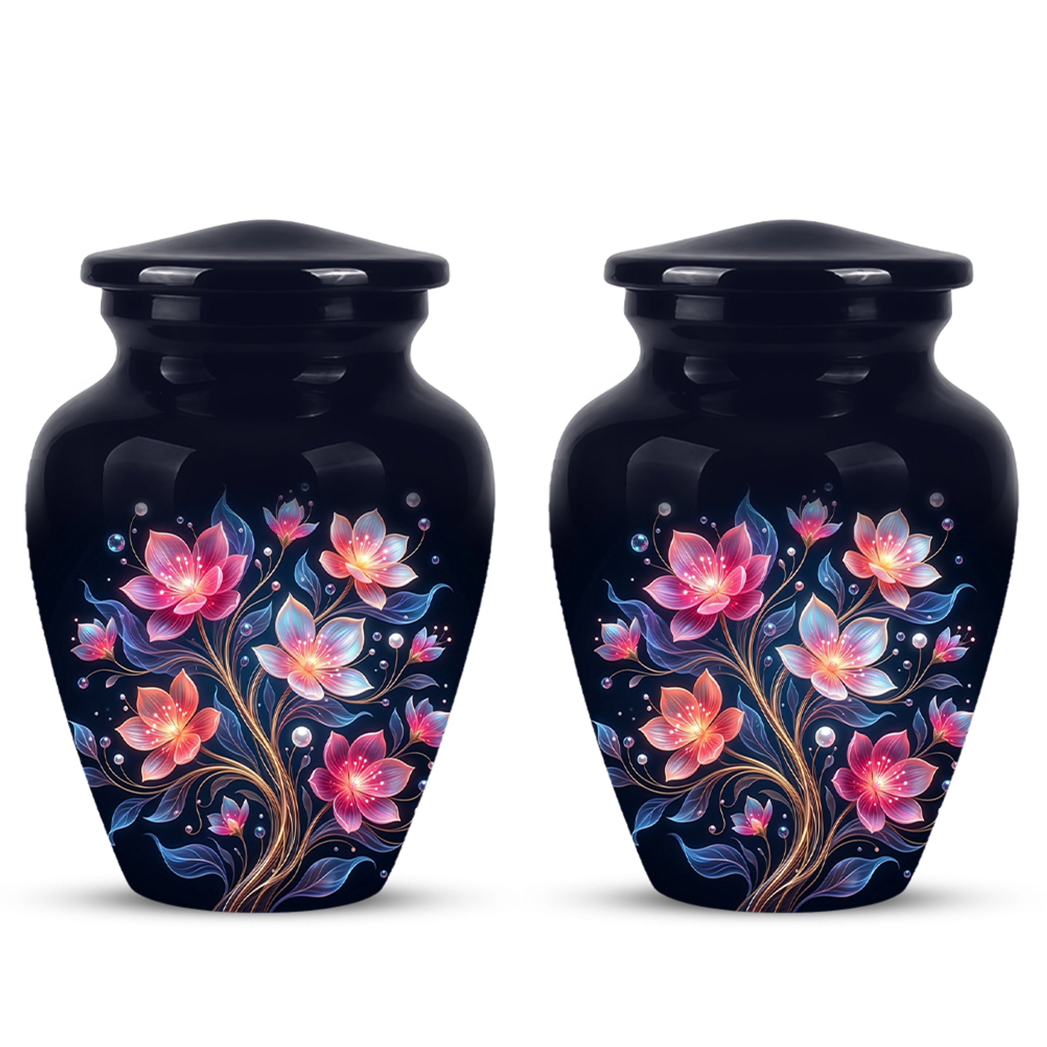 Hand-Painted Lotus Flower Cremation Urn - Decorative Urns On Sale