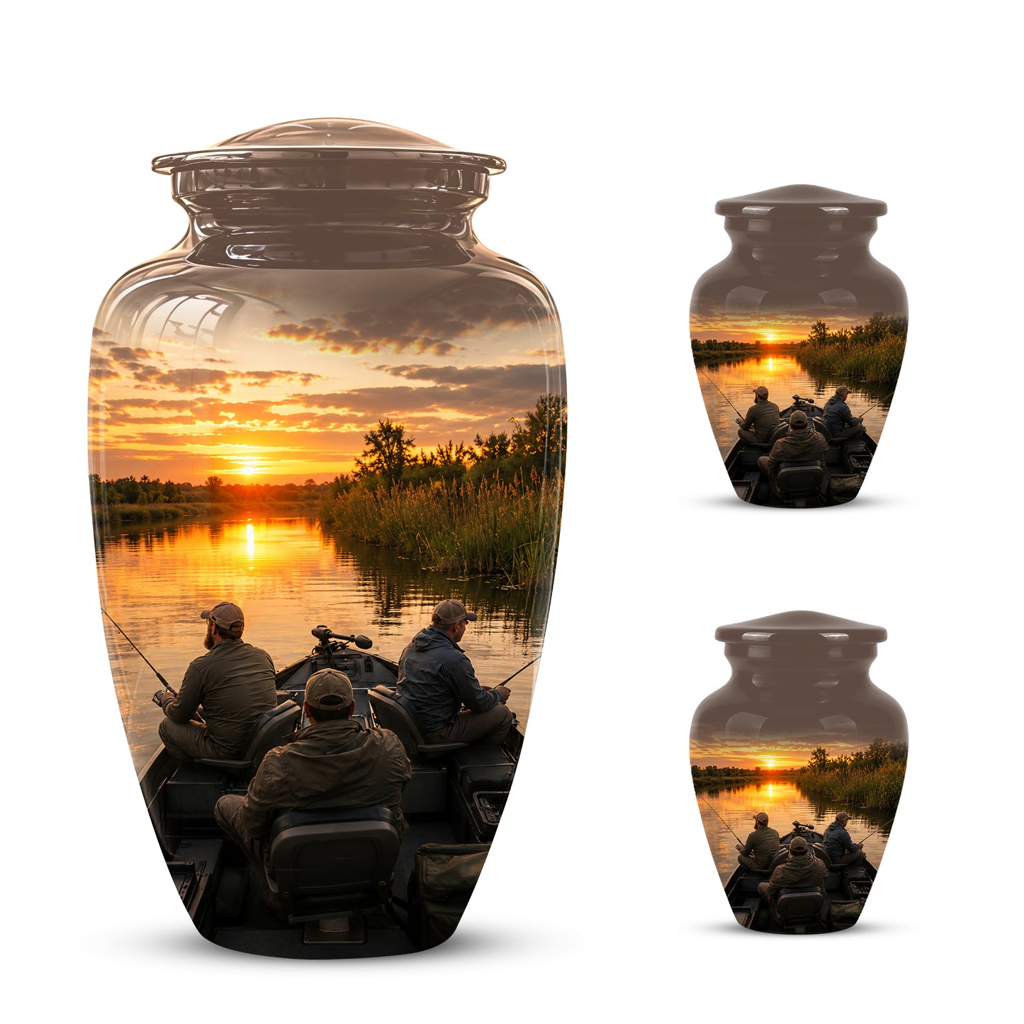 Fisherman Sunset Cremation Urn - Personalized Burial Urns For Ashes