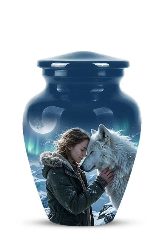 White Wolf Memorial Urn for Ashes - Custom Engraved Urns For Human