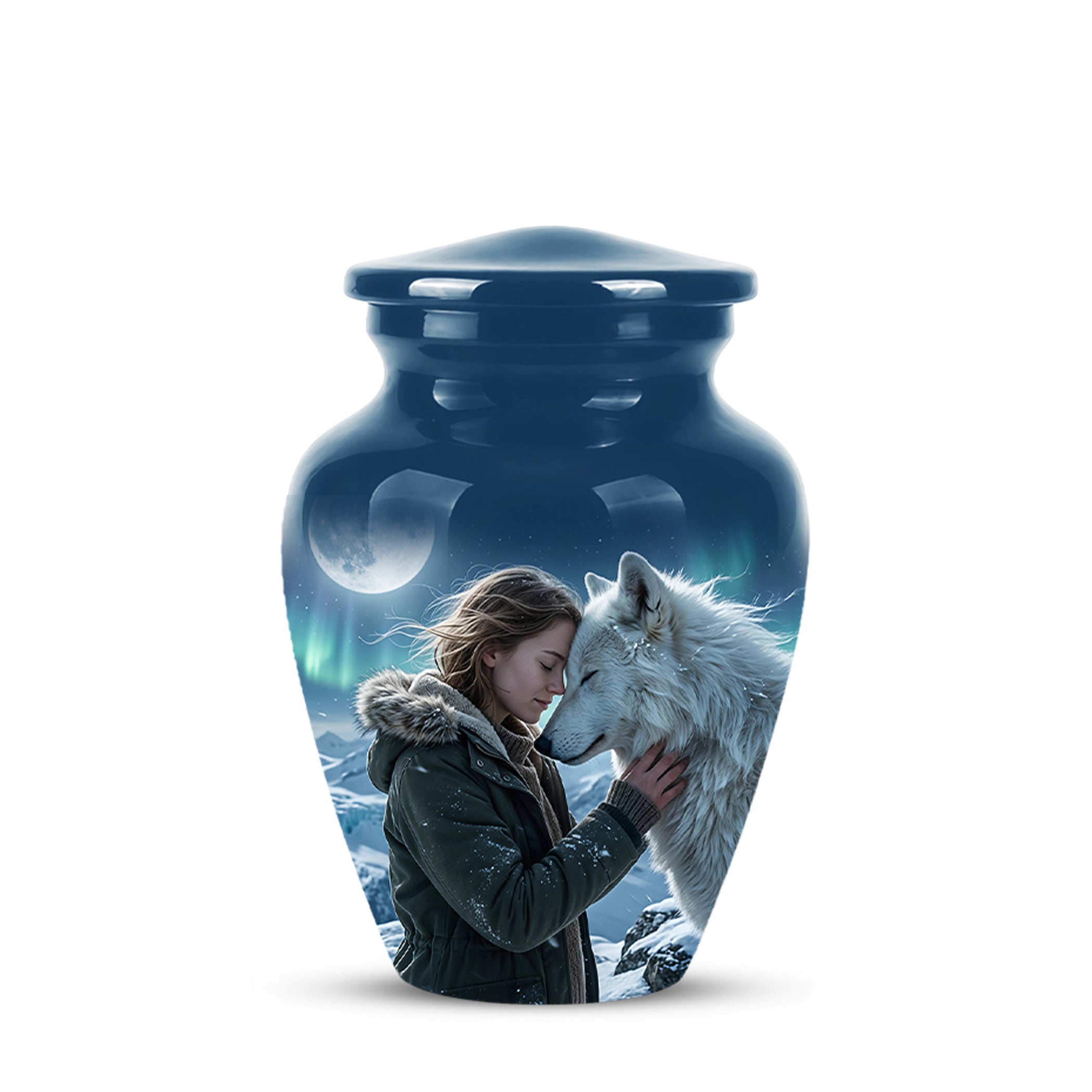 White Wolf Memorial Urn for Ashes - Custom Engraved Urns For Human
