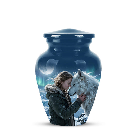 White Wolf Memorial Urn for Ashes - Custom Engraved Urns For Human