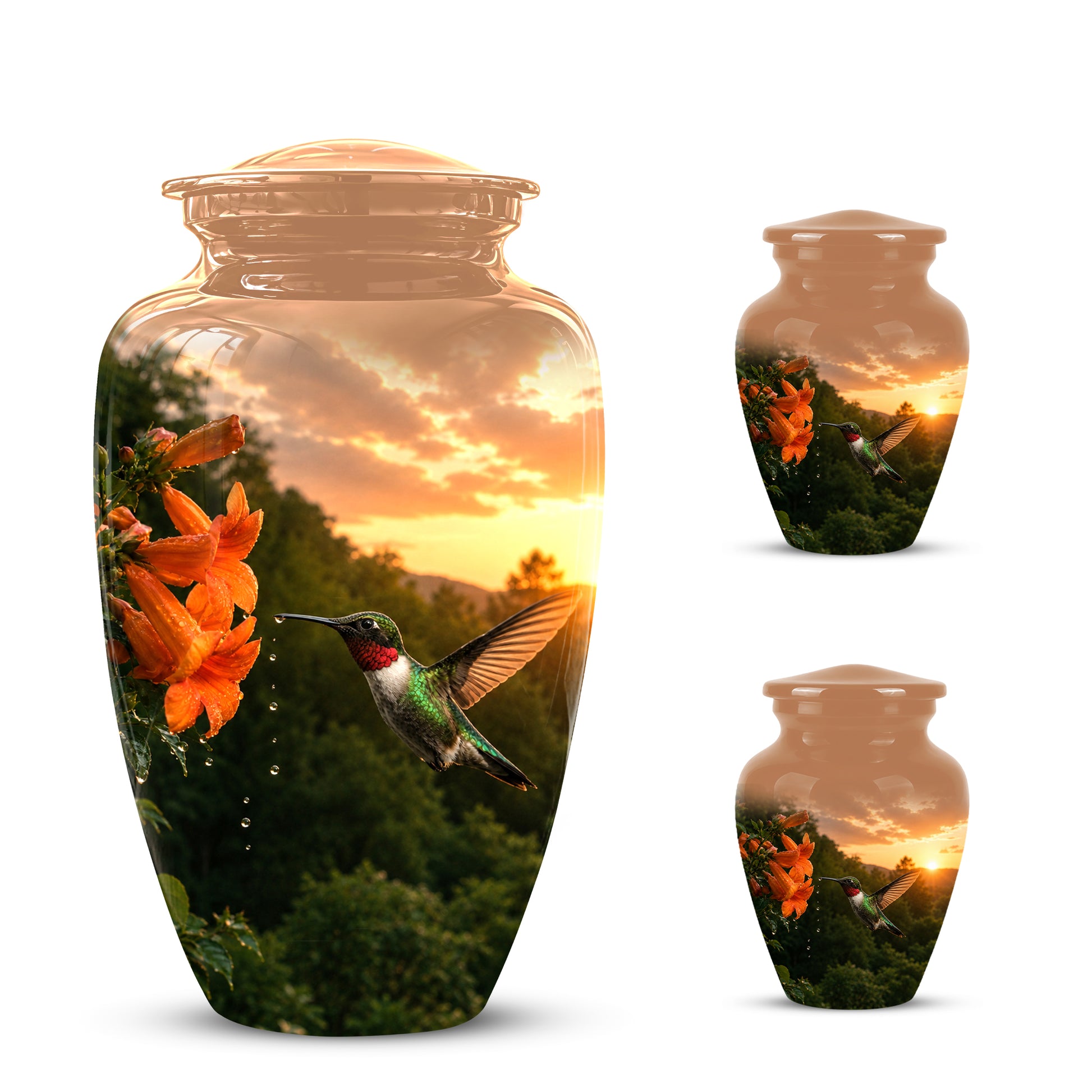 Hummingbird Memorial Urn - Custom Sunset Scenic Urns For Human Ashes