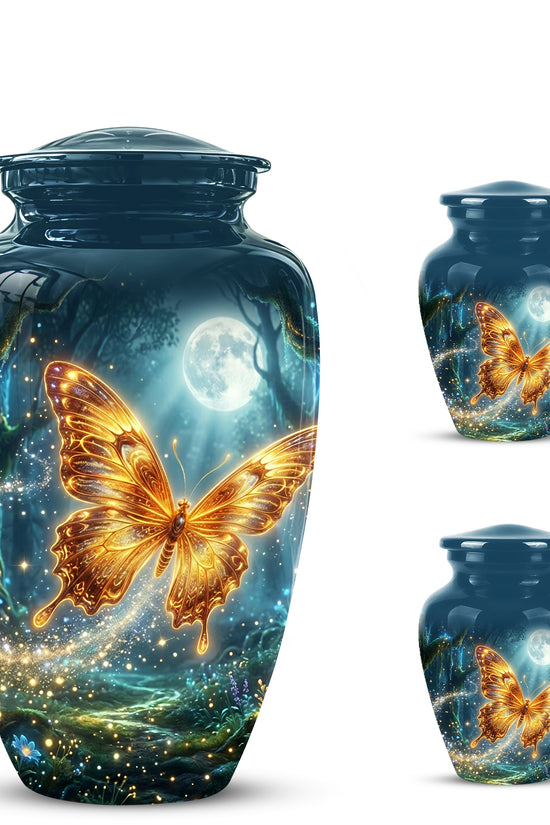 Glowing Yellow Butterfly Themed Urn - Moonlight Memorial Urns For Ashes