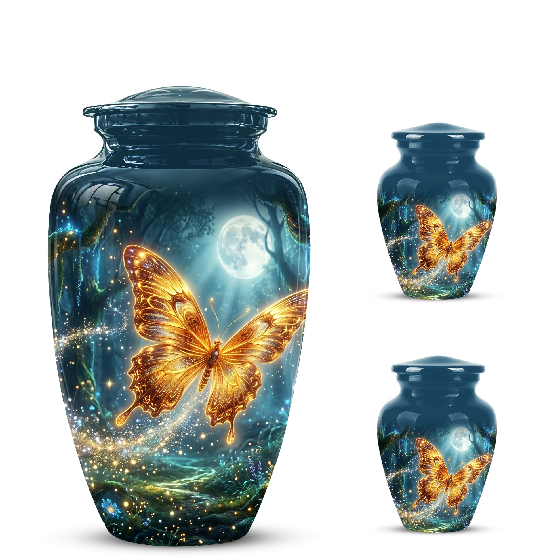 Glowing Yellow Butterfly Themed Urn - Moonlight Memorial Urns For Ashes