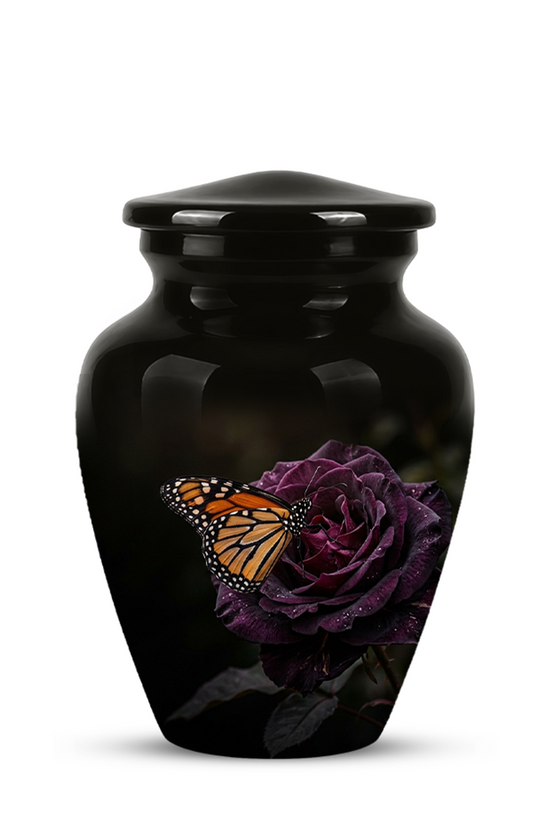 Yellow Butterfly On Purple Flower - Beautiful Burial Urns For Mom Ashes