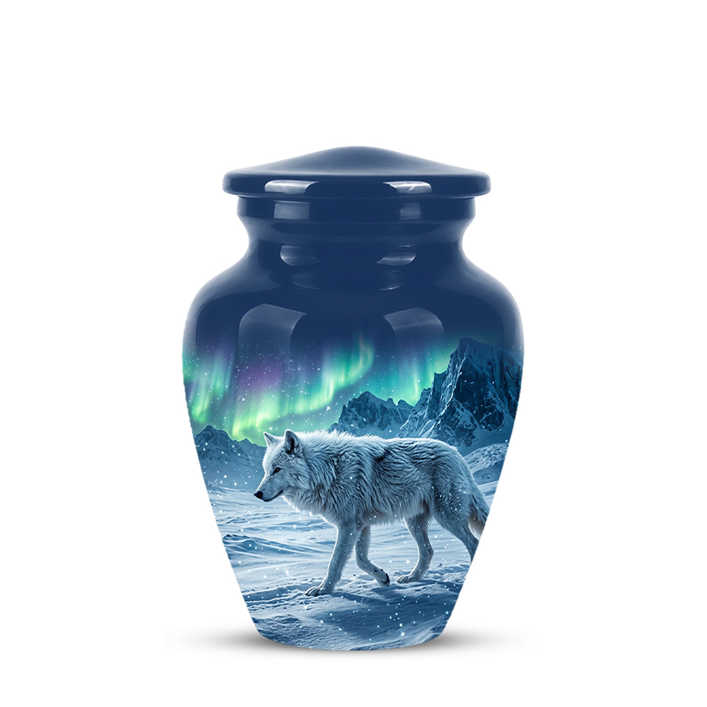 Snowy Wolf Cremation Urn - Northern Light Memorial Urn For Human Ashes
