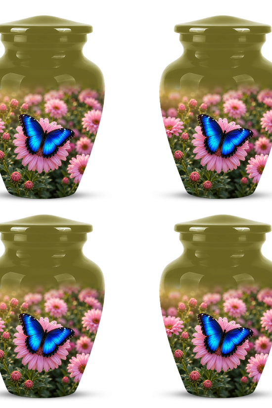 Personalized Blue Butterfly Urn - Pink Flower Memorial Urns For Ashes