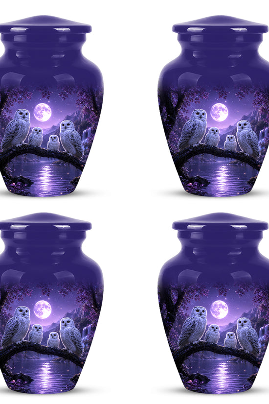 Snowy Owl Family Themed Cremation Urn - Purple Moonlight Memorial Urns