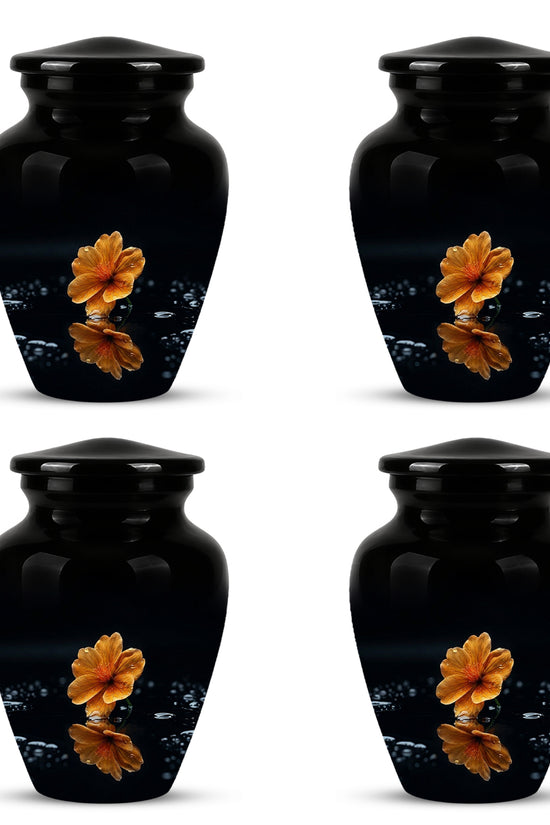 Decorative Yellow Flower Themed Urn - Decorative Black Urns For Ashes