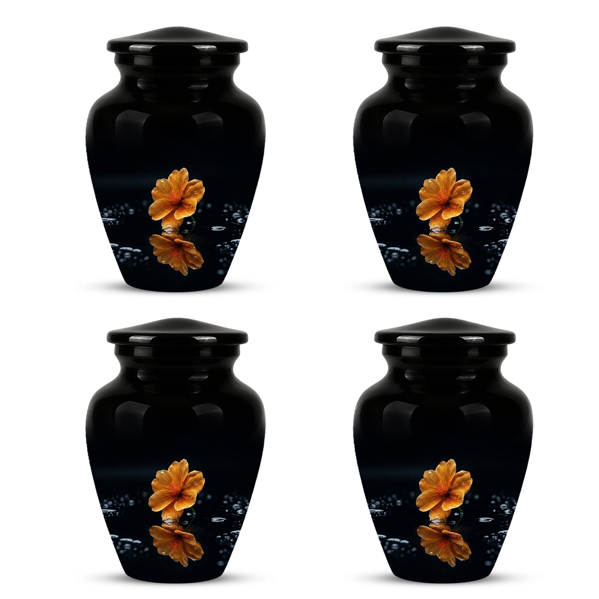 Decorative Yellow Flower Themed Urn - Decorative Black Urns For Ashes