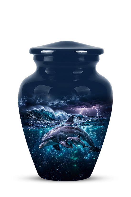 Dolphin Cremation Urn for Ashes –  Beautiful Ocean Storm Memorial Art