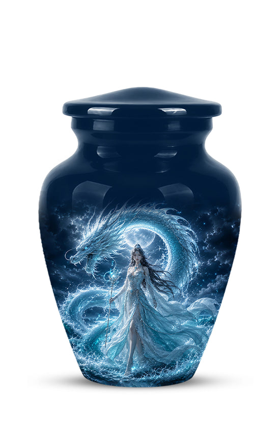 Dragon And Moon Goddess Fantasy Urn - Artistic Memorial Urns For Ashes