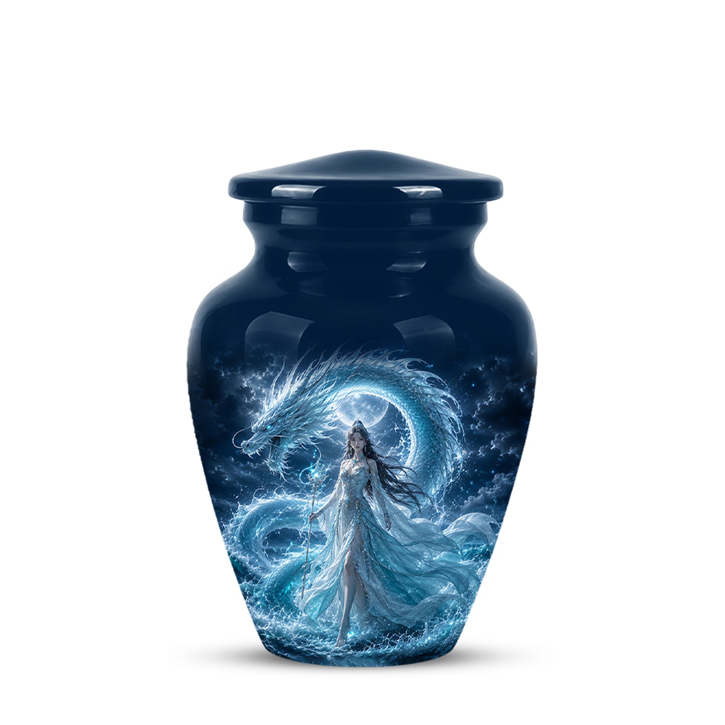 Dragon And Moon Goddess Fantasy Urn - Artistic Memorial Urns For Ashes