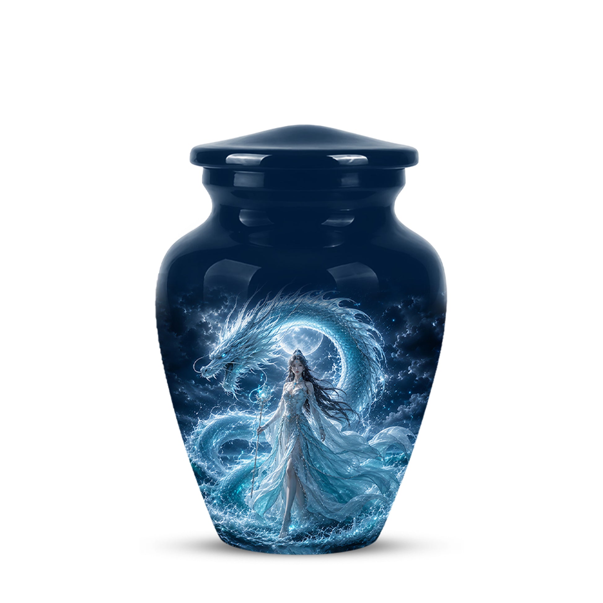 Dragon And Moon Goddess Fantasy Urn - Artistic Memorial Urns For Ashes