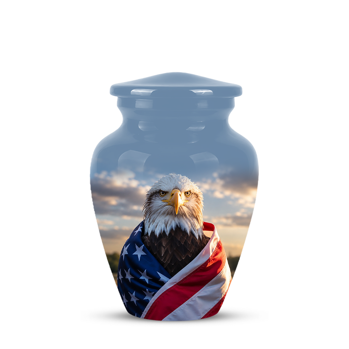 Bald Eagle Draped in American Flag - Patriotic Burial Urns For Human Ashes