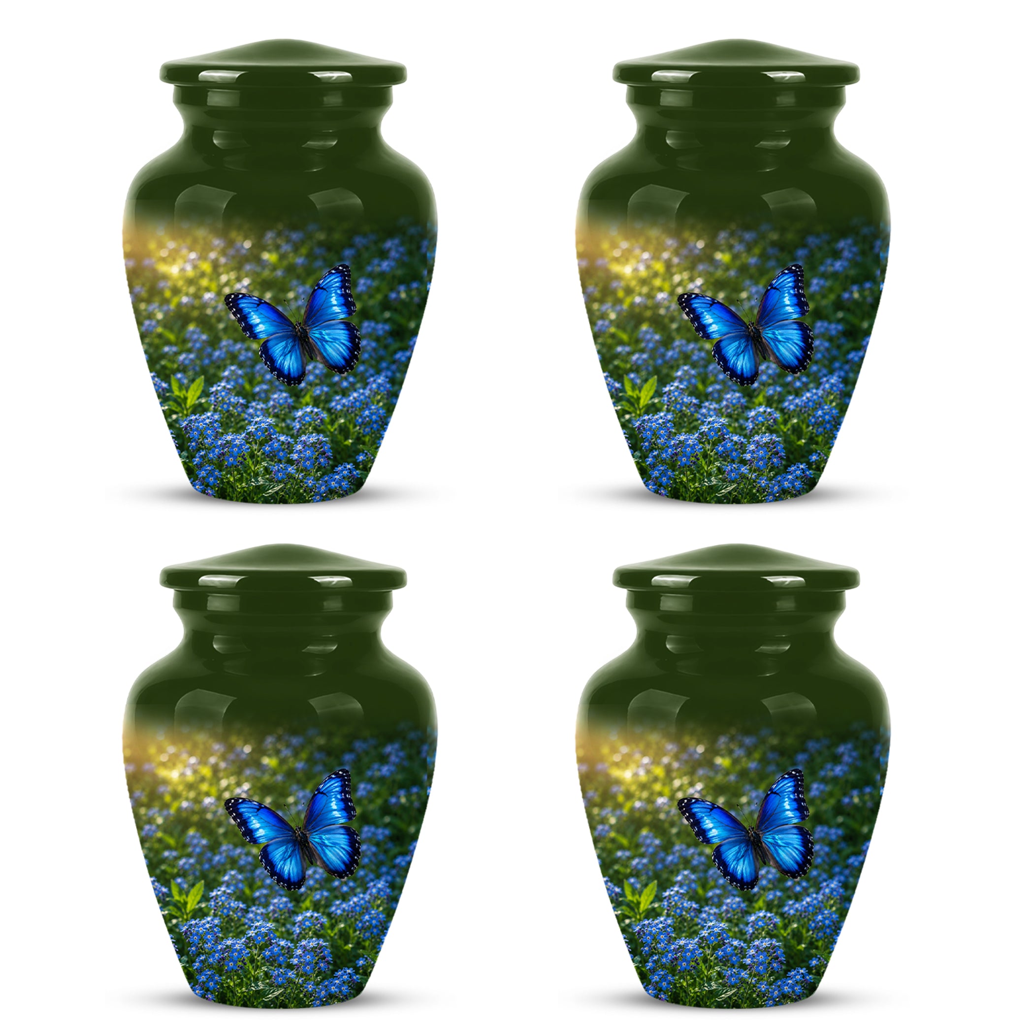 Blue Flying Butterfly Themed Urn - Majestic Butterfly Urns For Ashes