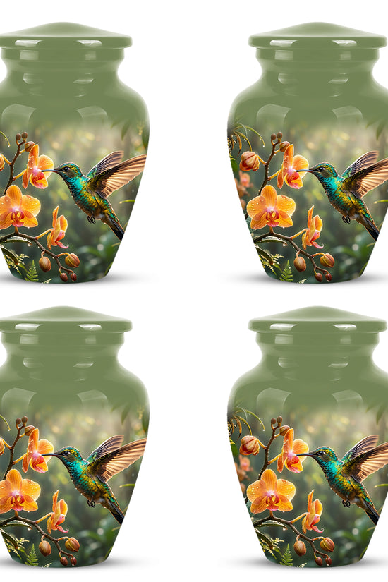 Colorful Hummingbird Urn - Green Cremation Urn For Nature Lovers Ashes