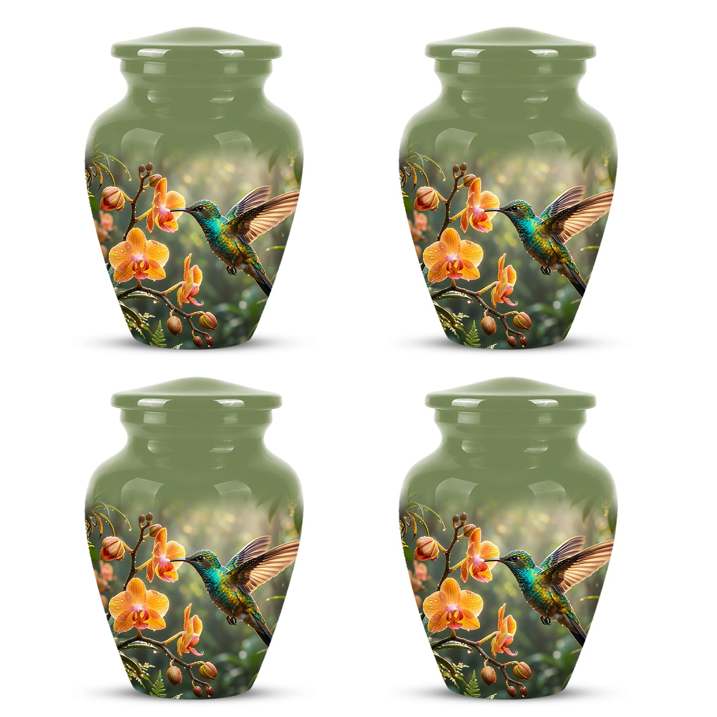 Colorful Hummingbird Urn - Green Cremation Urn For Nature Lovers Ashes