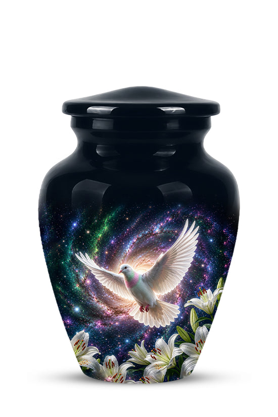 White Flying Dove Cremation Urn - Personalized Black Memorial Urns
