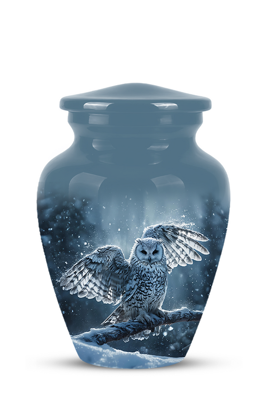 Snowy Owl Cremation Urn - Blue Funeral Urns For Human Ashes