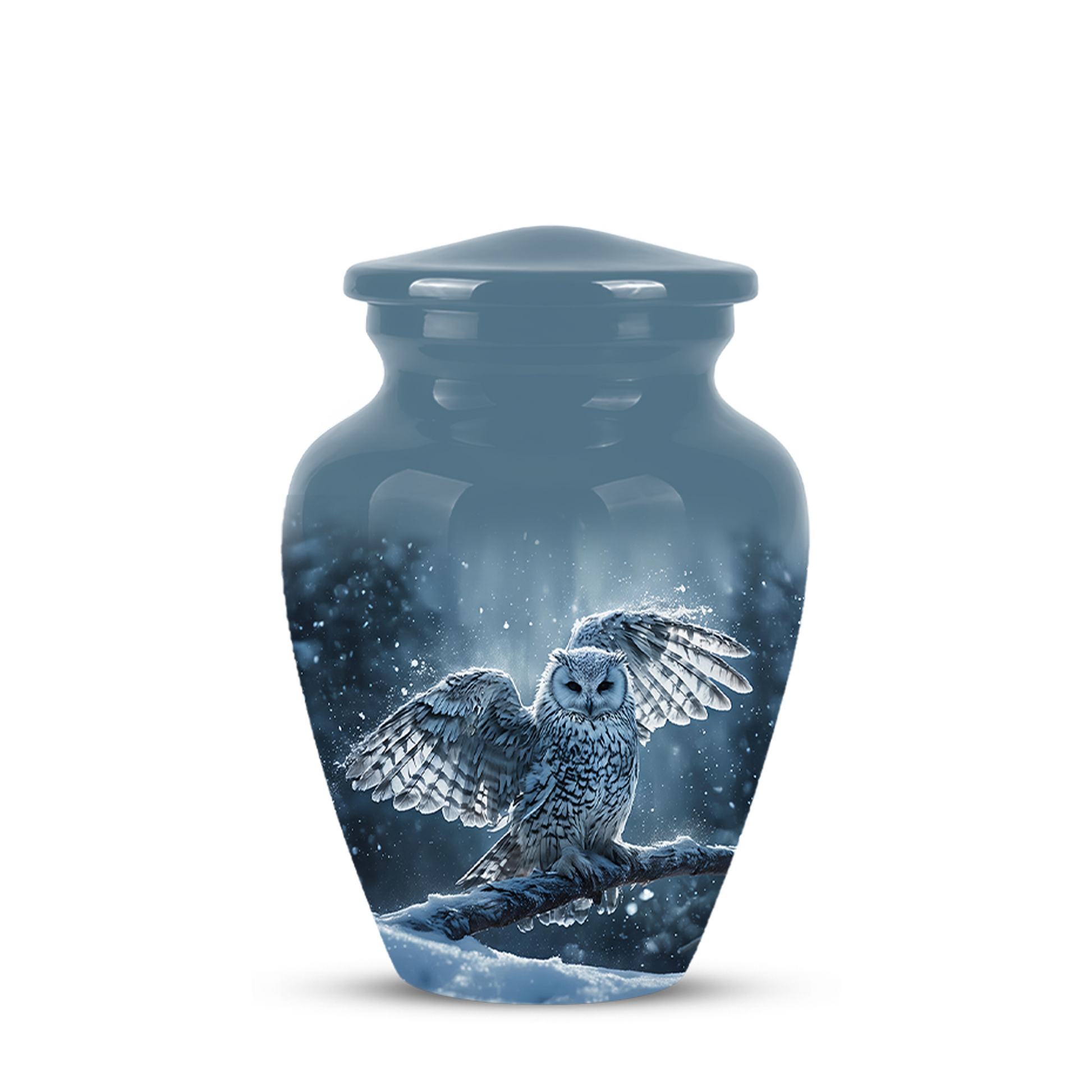 Snowy Owl Cremation Urn - Blue Funeral Urns For Human Ashes