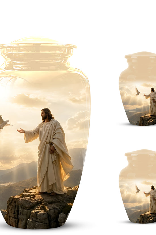 Jesus With Dove Themed Urn - Peaceful Eternal Rest Urn For Human Ashes