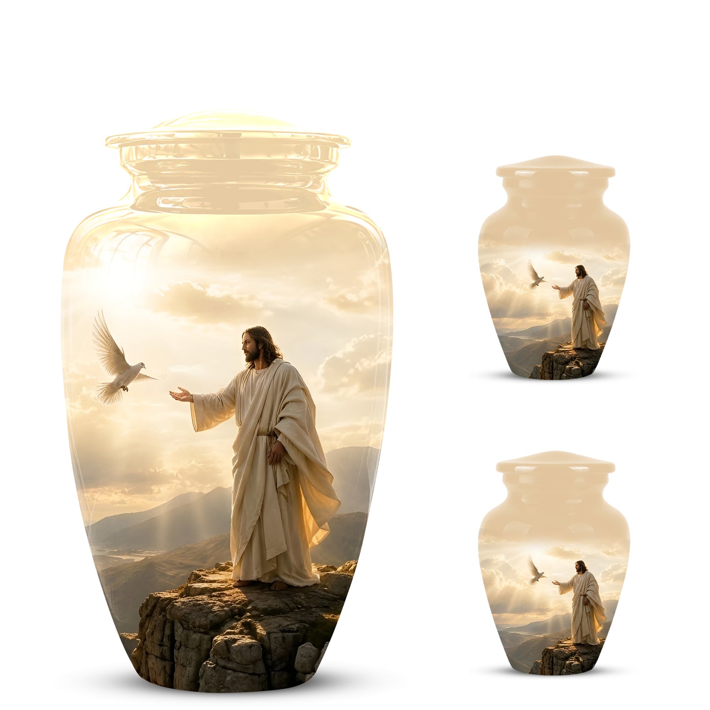 Jesus With Dove Themed Urn - Peaceful Eternal Rest Urn For Human Ashes
