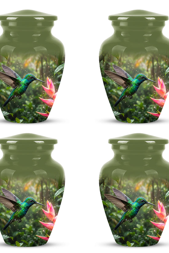 Celestial Flying Green Hummingbird Urn - Majestic Handcrafted Burial Urn