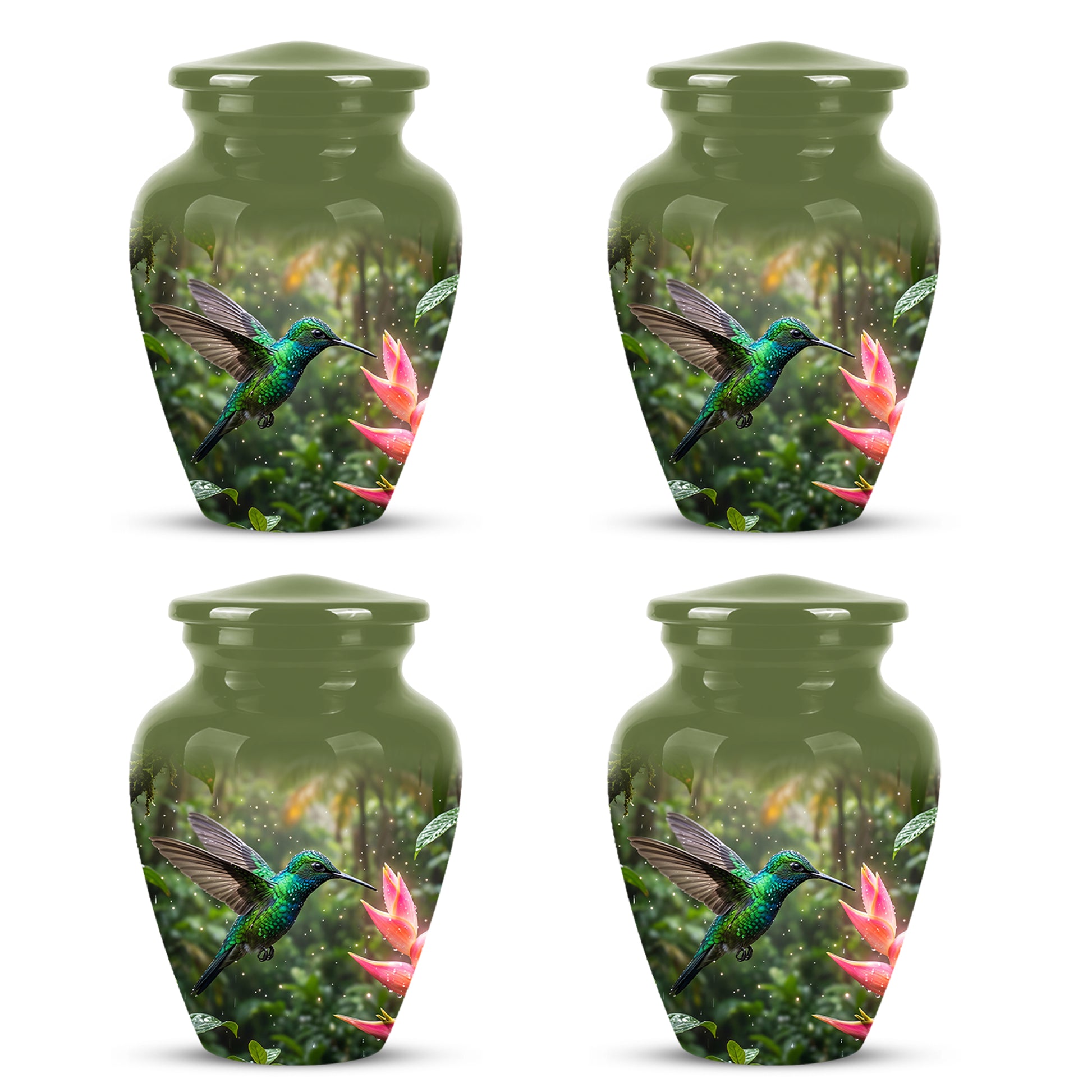 Celestial Flying Green Hummingbird Urn - Majestic Handcrafted Burial Urn