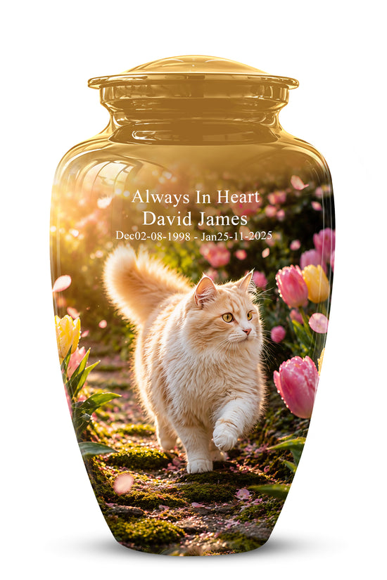 Brown Cat Cremation Urn - Custom Handcrafted Burial Urns For Pet Ashes